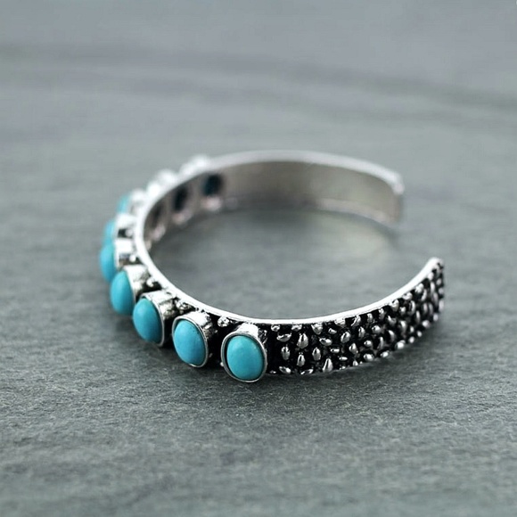 Western Turquoise Thin Silver Cuff Bracelet - Picture 2 of 2
